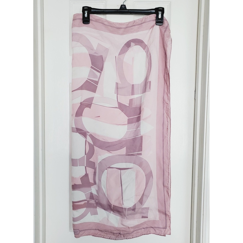 Salvatore Ferragamo Scarf Pink Gancini Logo Silky Geometric Luxury Accessory OS - Picture 7 of 7
